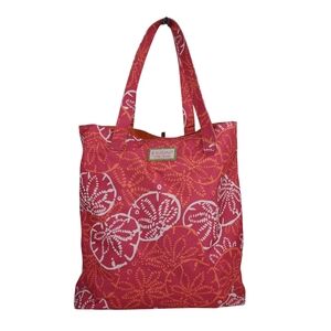 Lilly Pulitzer for Estee Lauder bright pink orange & white sand dollar print bag